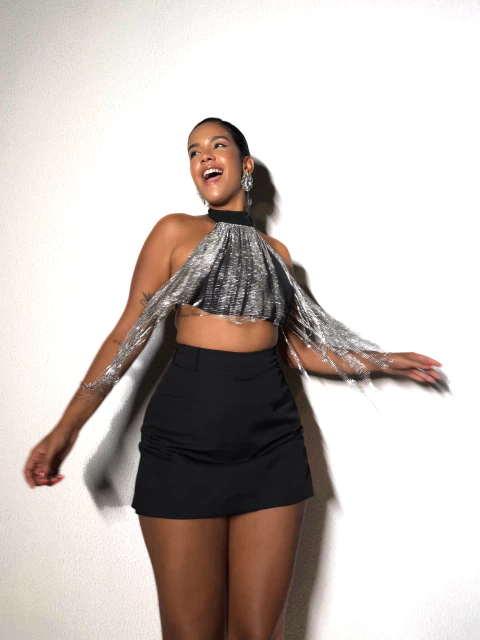 Cropped Franja Strass Preto Erica - comprar online