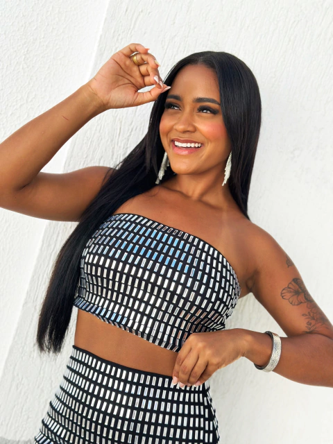 Cropped Faixa Com Brilho Preto Cami