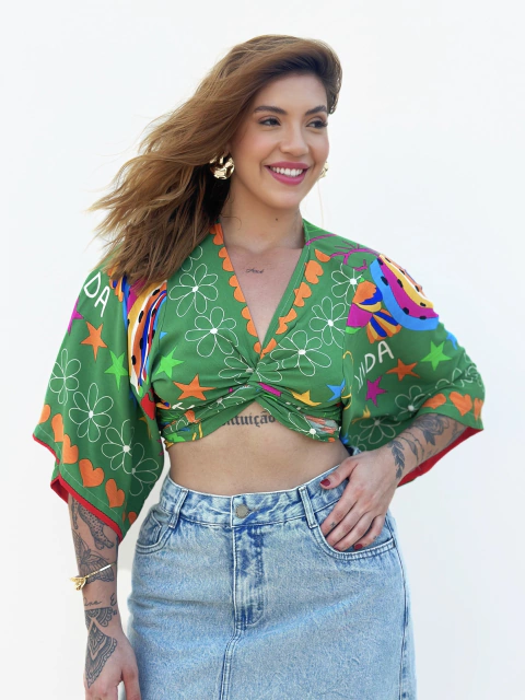 Cropped Manga Floral Gabriela - comprar online