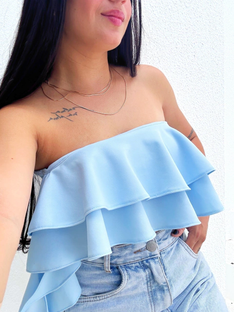 Cropped Sem Alça Azul Jessi