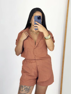 Conjunto em linho Short Camisa Marrom Luma - loja online