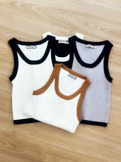 Blusa Canelada Regata Cinza Preto Luana - comprar online