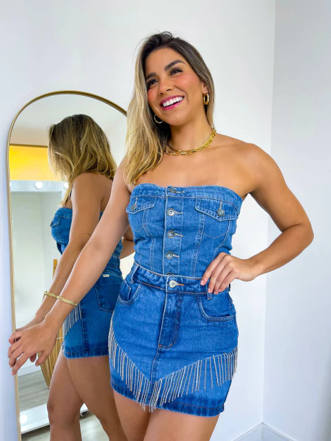Saia Jeans Strass Micaele - comprar online