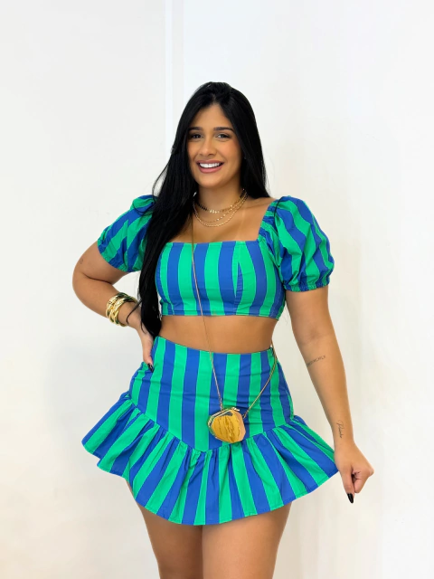 Conjunto Cropped Shortsaia Azul Cami