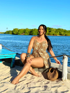 Conjunto Blusa Short Bordado Marrom Eva - loja online