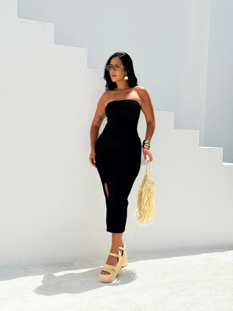 Vestido Canelado Fenda Ananda