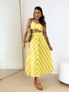 Conjunto Listras Cropped Saia Nude Verde Duda - Donna Fashionista - AmoDF