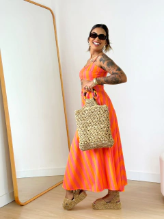Conjunto Listras Cropped Saia Laranja Rosa Duda - loja online
