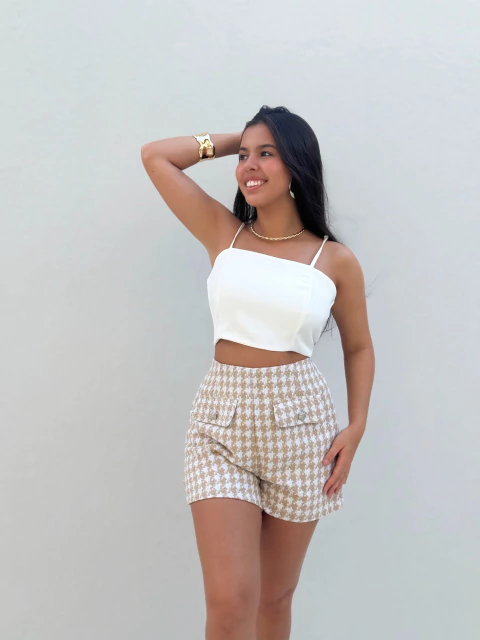 Cropped Alfaiataria Alcinha Off White Luize - comprar online