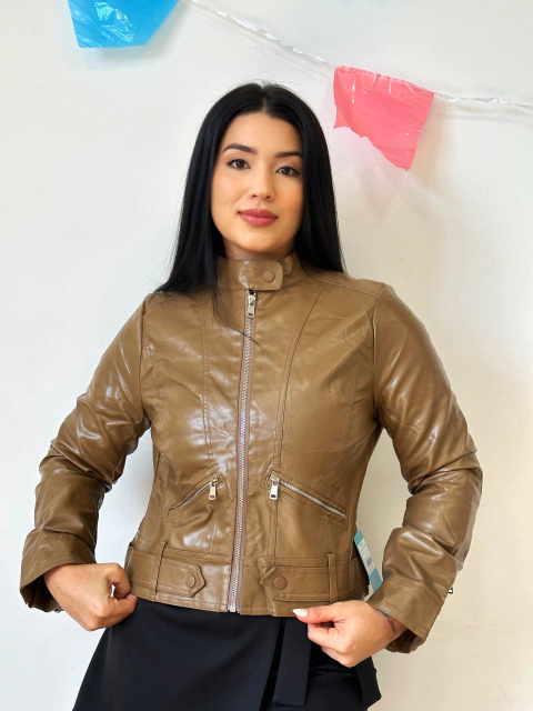 Jaqueta Couro Marrom Jade