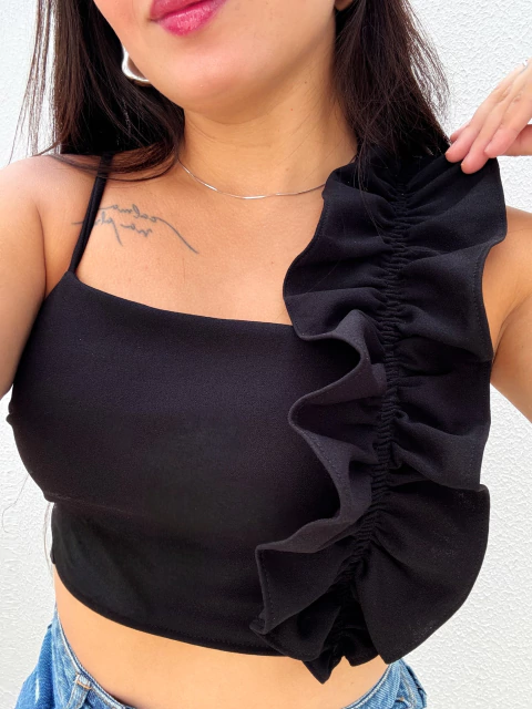 Cropped Babado Preto Mirela - comprar online