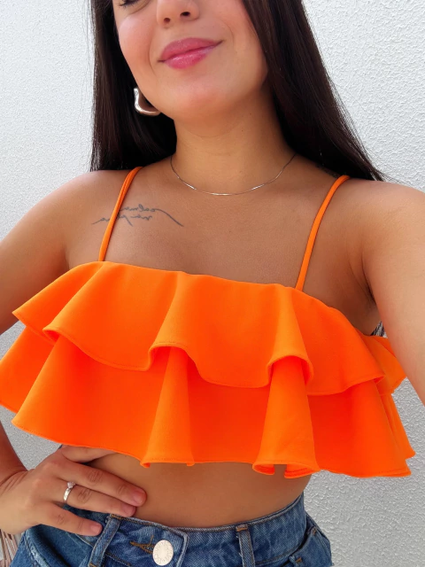 Cropped Babado Laranja Rafaela - comprar online
