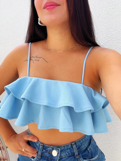 Cropped Babado Azul Rafaela - comprar online