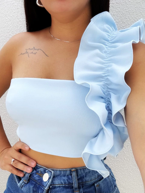 Cropped Babado Alça Azul Sofia - comprar online