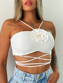 Cropped Amarração Flor Off White Liz - loja online