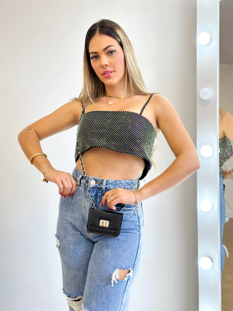 Cropped Faixa Strass Preto Bianca