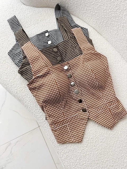 Cropped Quadriculado Marrom Laís - comprar online