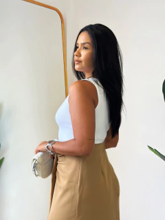 Saia Midi Fenda Frontal Marrom Cecília - Donna Fashionista - AmoDF