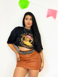 Saia Couro Eco Marrom Jaque - comprar online