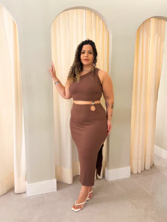 Vestido Recorte Marrom Yasmin