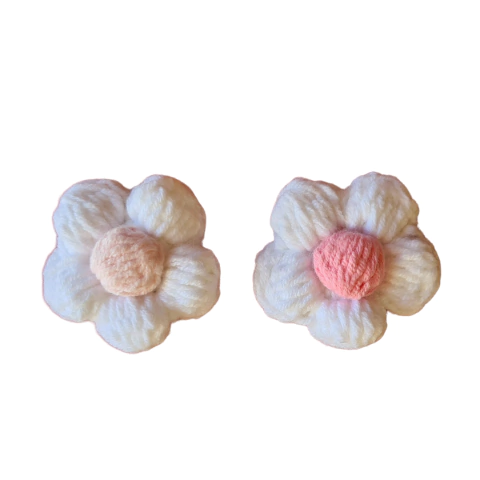 Aplique Flor Crochê 3D Branca e Rosa - 2 Unidades