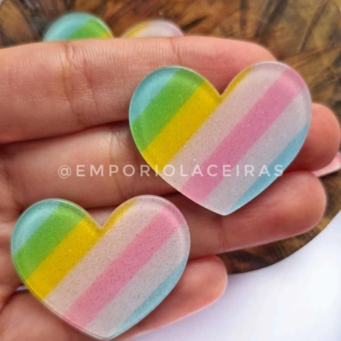 Coração Listras Candy - 3,5cm - 2 Unidades