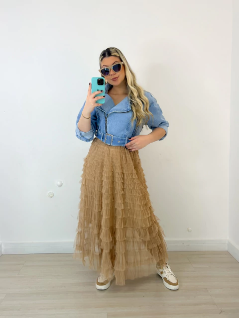 Saia Tule Giovana BEGE - comprar online