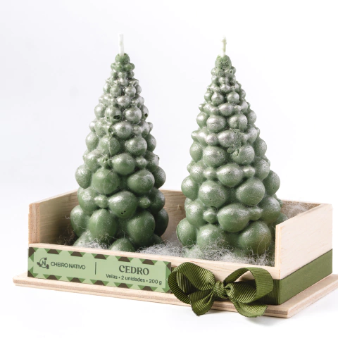 Dupla de Velas Árvore de Bolinhas Verdes - comprar online