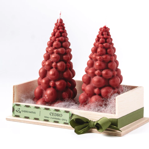 Dupla de Velas Árvore de Bolinhas Vermelhas - comprar online