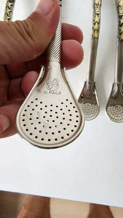 Bombilla de alpaca cincela con aplique - tienda online