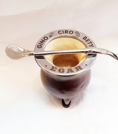 Mate camionero grabado con bombilla de alpaca - Arte Mates