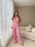 Calça Malibu tricot rosa claro com forro curto e elástico cintura na internet