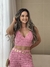 Calça Malibu tricot rosa claro com forro curto e elástico cintura
