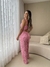 Calça Malibu tricot rosa claro com forro curto e elástico cintura - loja online