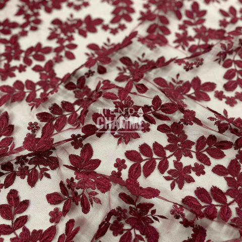 TUL BORDADO 3D FLORES BORDO