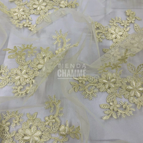 TUL BORDADO REBRODE AMARILLO VAINILLA