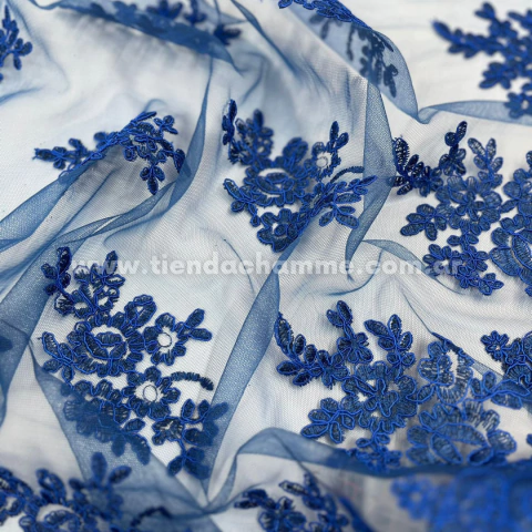 TUL BORDADO REBRODE AZUL FRANCIA