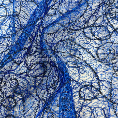 TUL BORDADO CON LENTEJUELAS AZUL FRANCIA