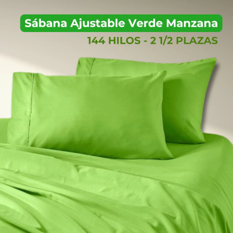 SÁBANA AJUSTABLE 144 HILOS 2 1/2 PL VERDE MANZANA