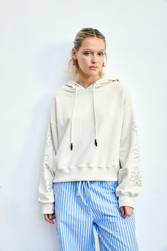 Hoodie Crop Flower Off White - comprar online
