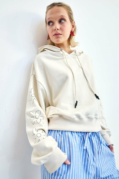 Hoodie Crop Flower Off White