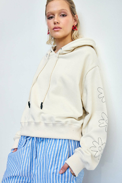 Hoodie Crop Flower Off White en internet