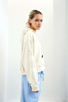 Hoodie Crop Flower Off White - tienda online