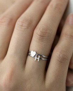 Anillo plata 925 con Inicial y Corazón