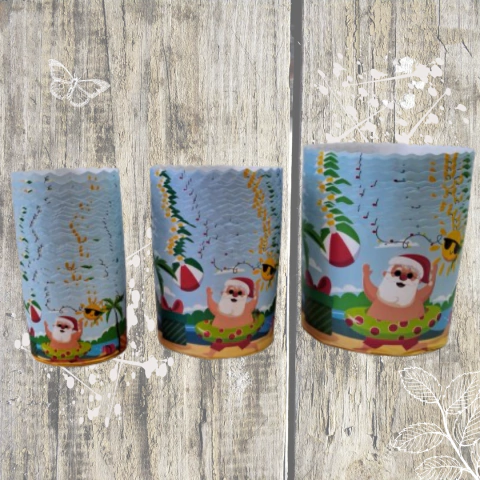 Molde Pan Dulce 250gr - Diseño Celeste - Papa Noel Verano