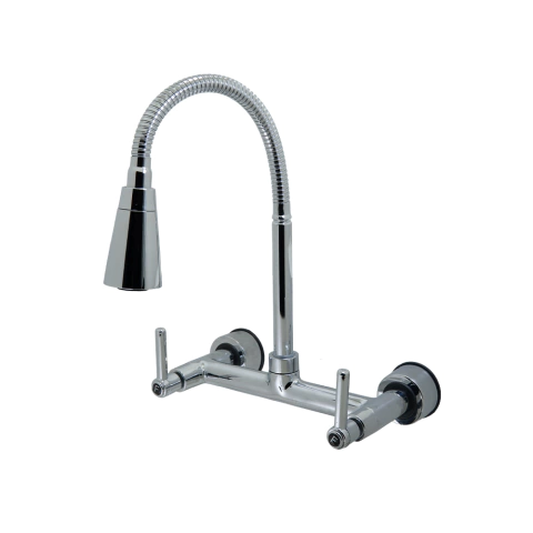 Torneira Misturador Pia Cozinha Parede Flexível Duplo Jato Quente e Fria Alavanca Cromado 1/4 De Volta