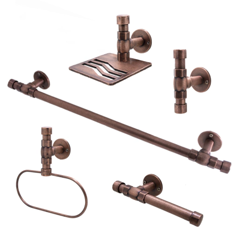 Kit Acessórios Banheiro Lavatório Industrial Rustico Cobre Velho Luxo
