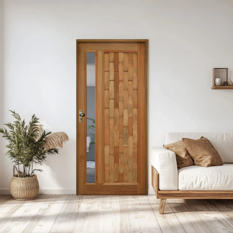 Porta Couro em Pé com Visor Eucalipto Batente Misto Fechadura Externa Taco de Golf - Rodam - comprar online