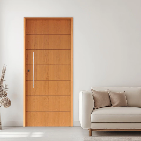 Kit Porta Belíssima 2 P.Imbuia Batente Ecológico Puxador Tubo 600 - Rodam