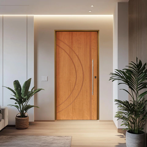 Porta Pivotante Concept 10 P.Imbuia Batente Misto Puxador Tubo 600CM Cromado - Rodam